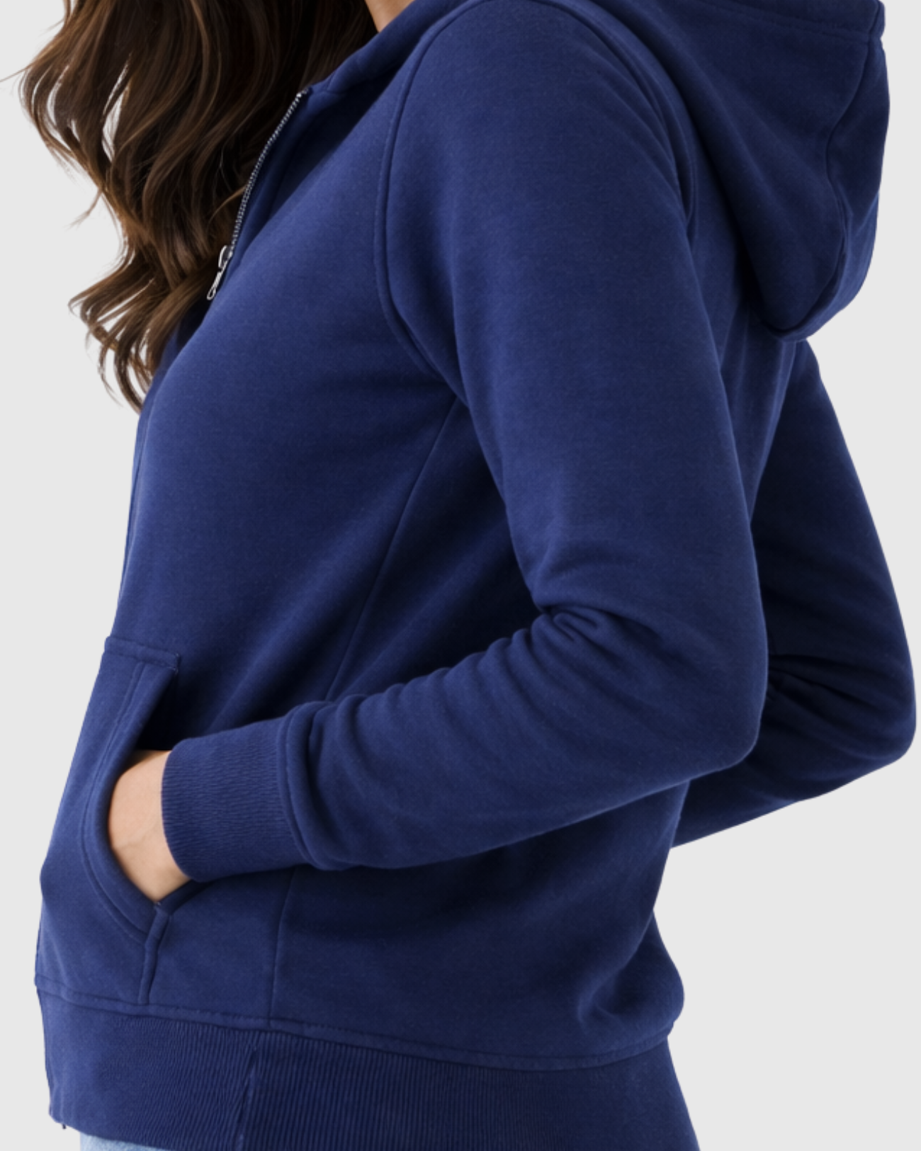 Jaqueta Feminina Marialícia de Moletom com Capuz Azul Marinho