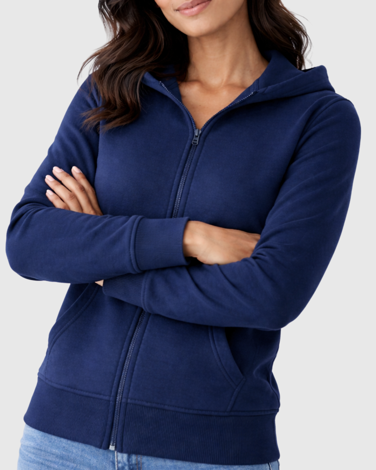 Jaqueta Feminina Marialícia de Moletom com Capuz Azul Marinho