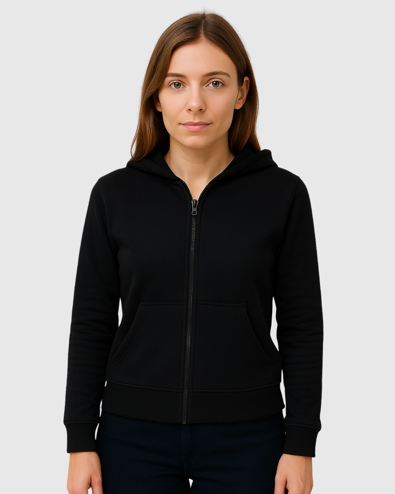 Jaqueta Preta Marialícia Feminina em Moletom com Capuz