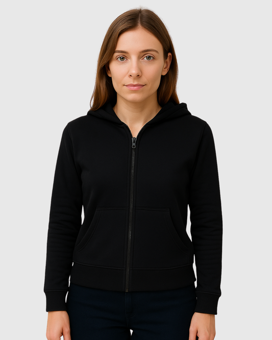 Jaqueta Preta Marialícia Feminina em Moletom com Capuz