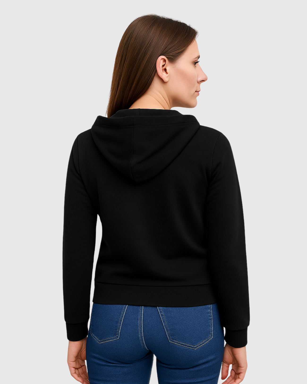 Jaqueta Preta Marialícia Feminina em Moletom com Capuz