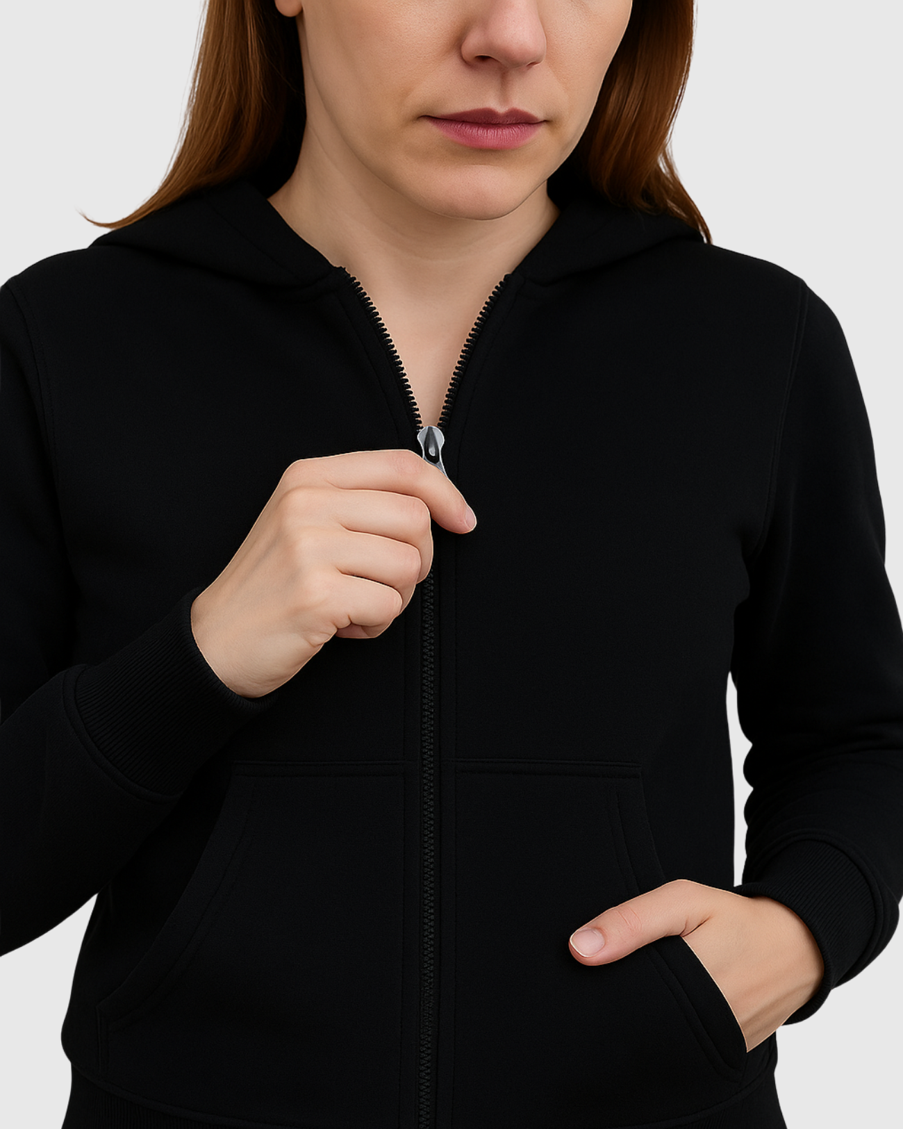 Jaqueta Preta Marialícia Feminina em Moletom com Capuz