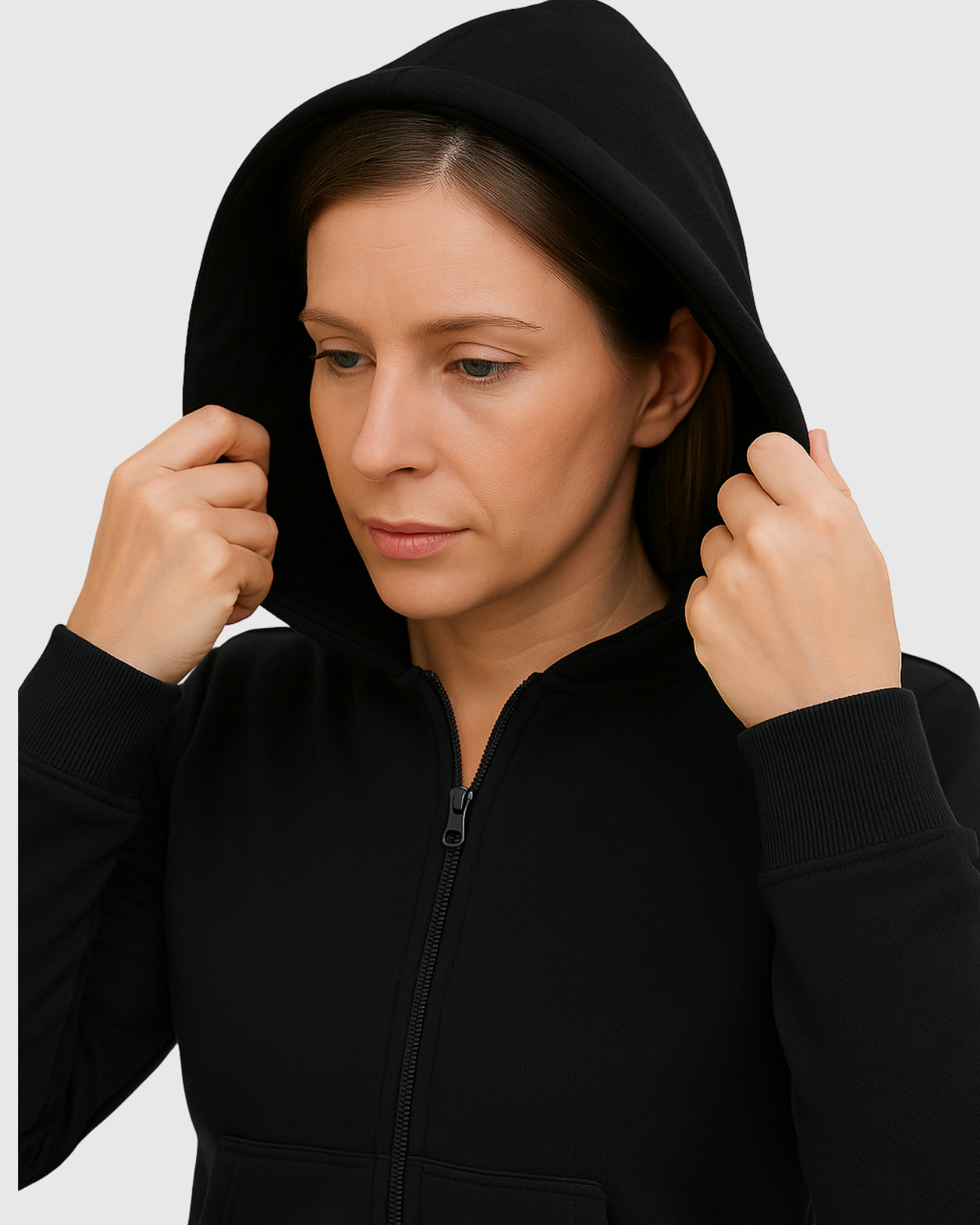 Jaqueta Preta Marialícia Feminina em Moletom com Capuz