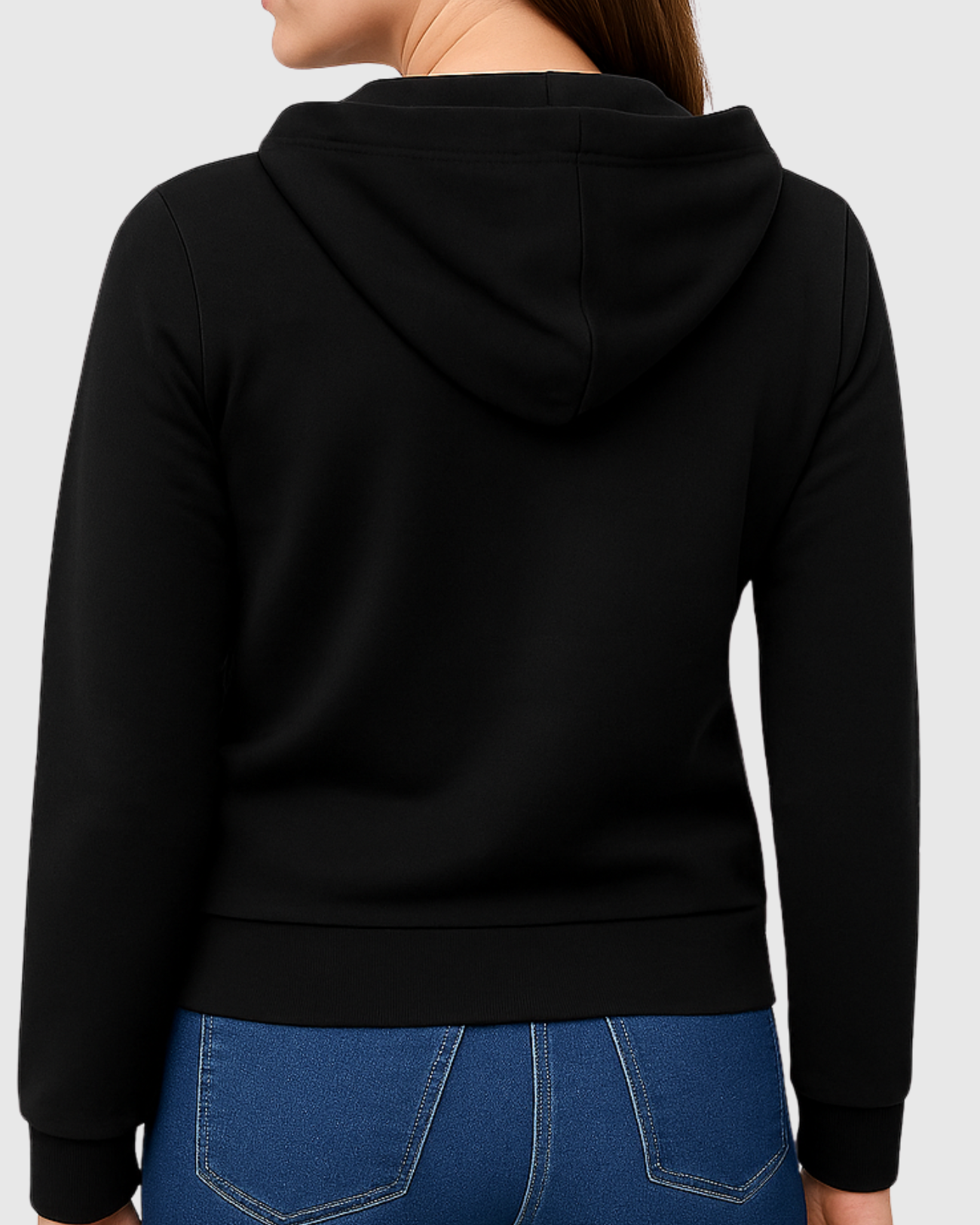 Jaqueta Preta Marialícia Feminina em Moletom com Capuz