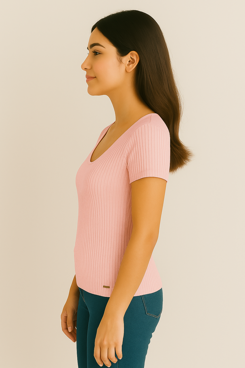 Blusa Marialícia Manga Curta Canelada Rosa