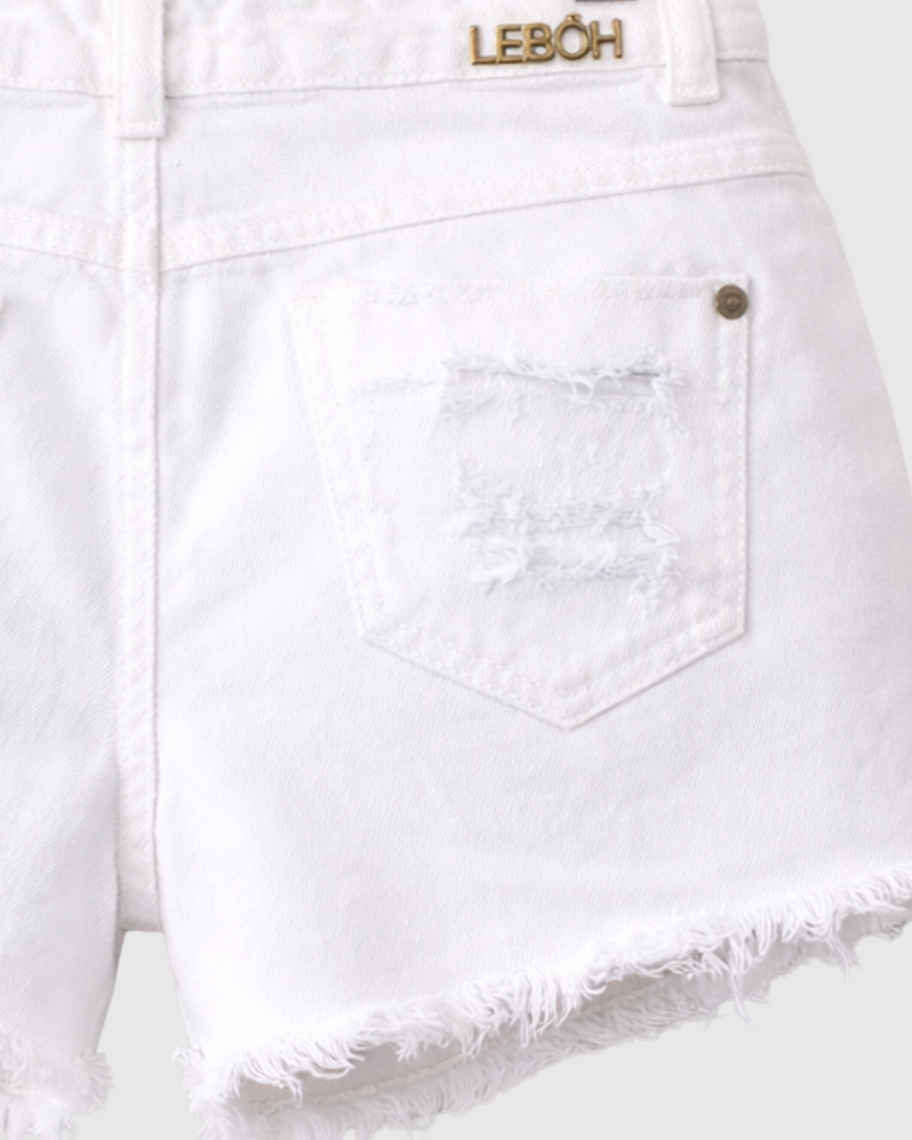 Shorts Jeans Branco Feminino Lebôh Cintura Média com Barra Desfiada