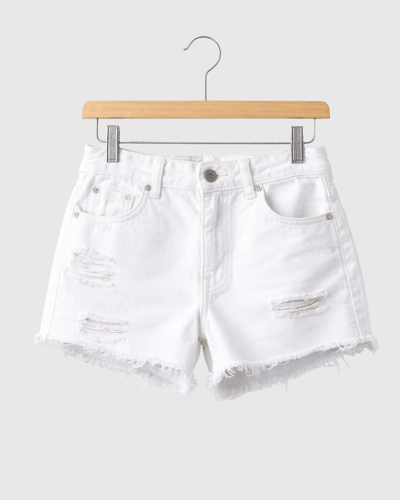 Shorts Jeans Branco Feminino Lebôh Cintura Média com Barra Desfiada