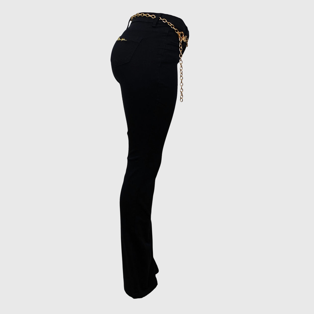 Calça Boot Cut Oppnus Jeans Preta Com Cinto -